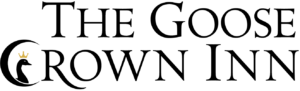 Logo for "The Goose Crown Inn" with a crowned goose silhouette inside a crescent moon forming the letter "C" in "Crown".