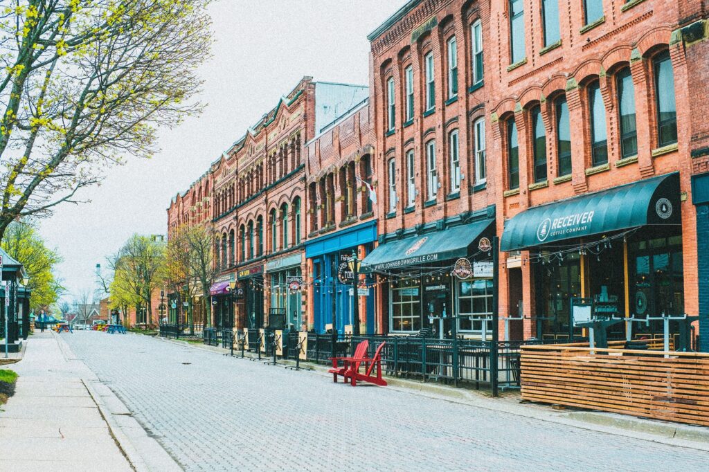 Downtown main street in small town near Madison WI; the Goose Crown Inn