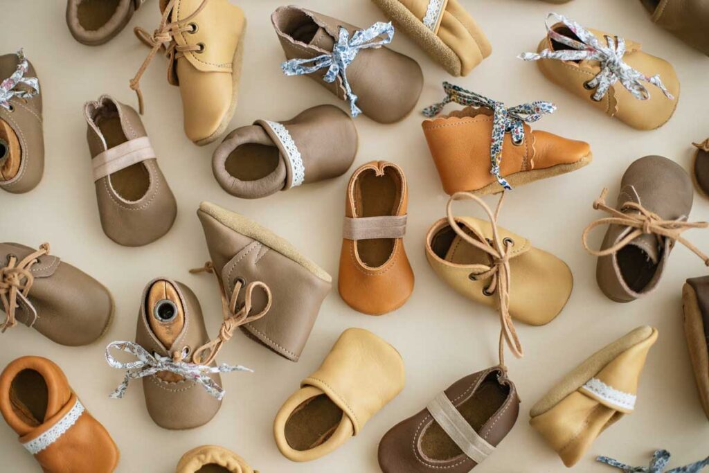 Baby shoes from Sun and lace - an assortment of handcrafted leather baby shoes in Stoughton WI; the Goose Crown Inn.